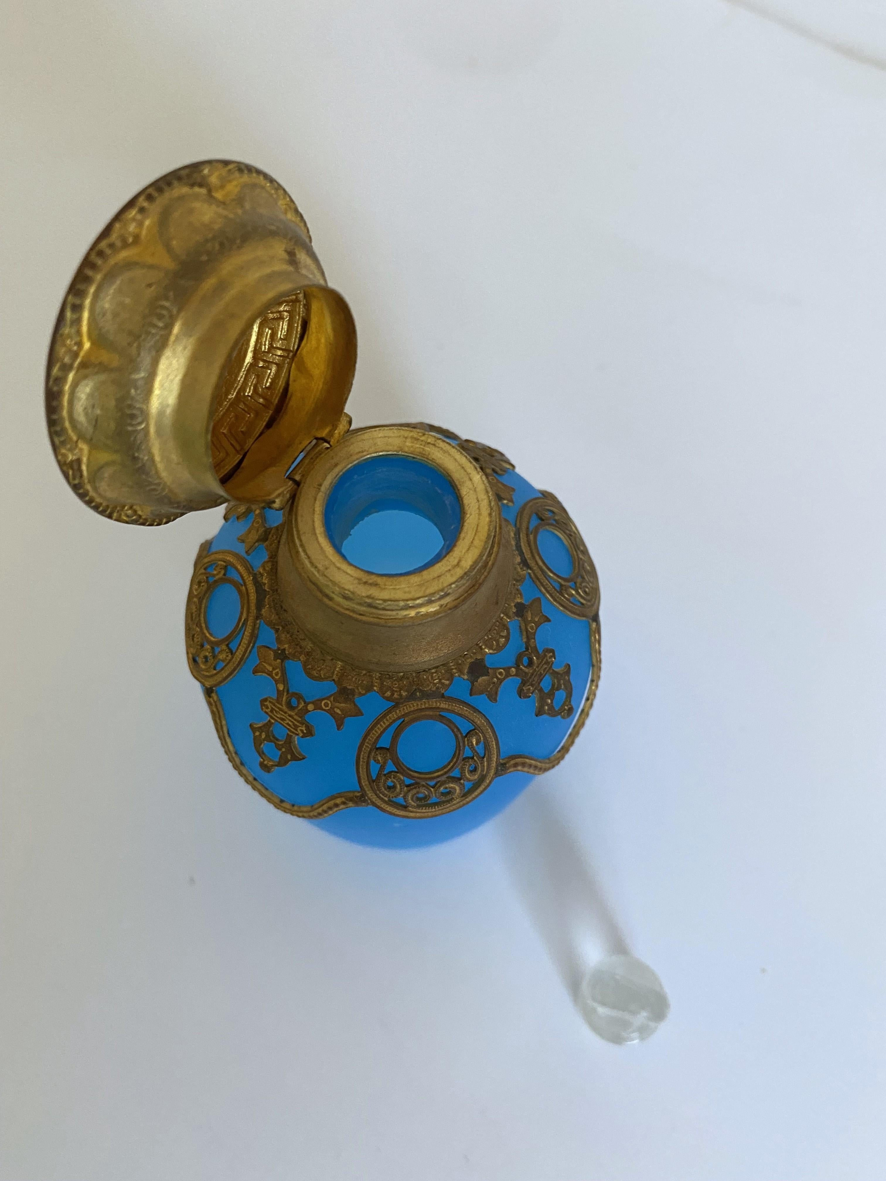 Brass 19th Century Opaline Perfume Bottle