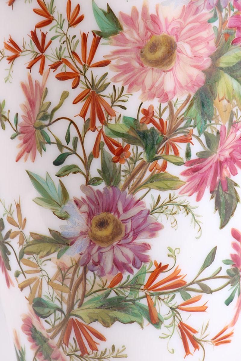 Painted 19th Century Opaline Vase Decorated with Flowers