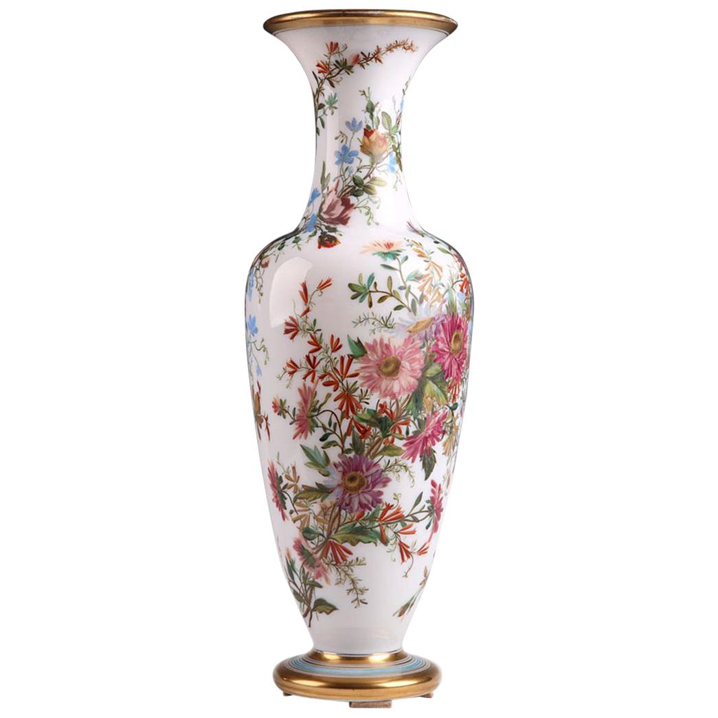 19th Century Opaline Vase Decorated with Flowers
