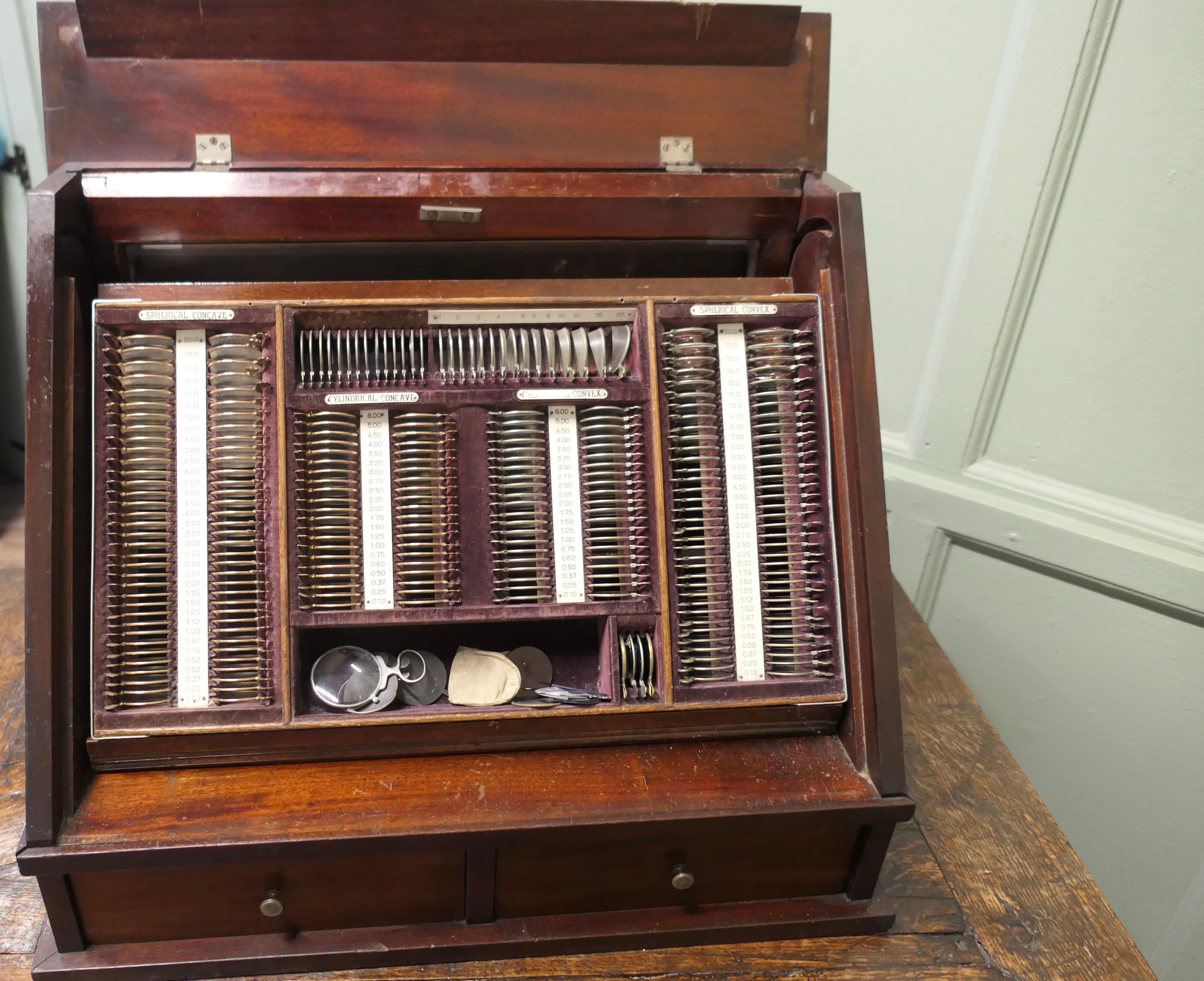 Early 20th Century 19th Century Optician or Optometrist Test Glasses Lens Kit in Cabinet For Sale