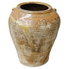 19th Century Orange Glazed Spanish Olive Pot - Medium