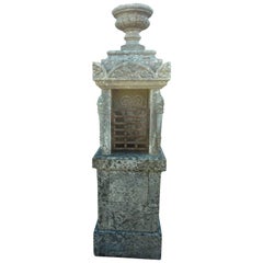 19th Century Oratory in Natural Stone with Vase Carved with Gadroons, France