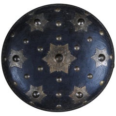 19th Century Oriental Battle Shield Probably Morocco with Brass Stars