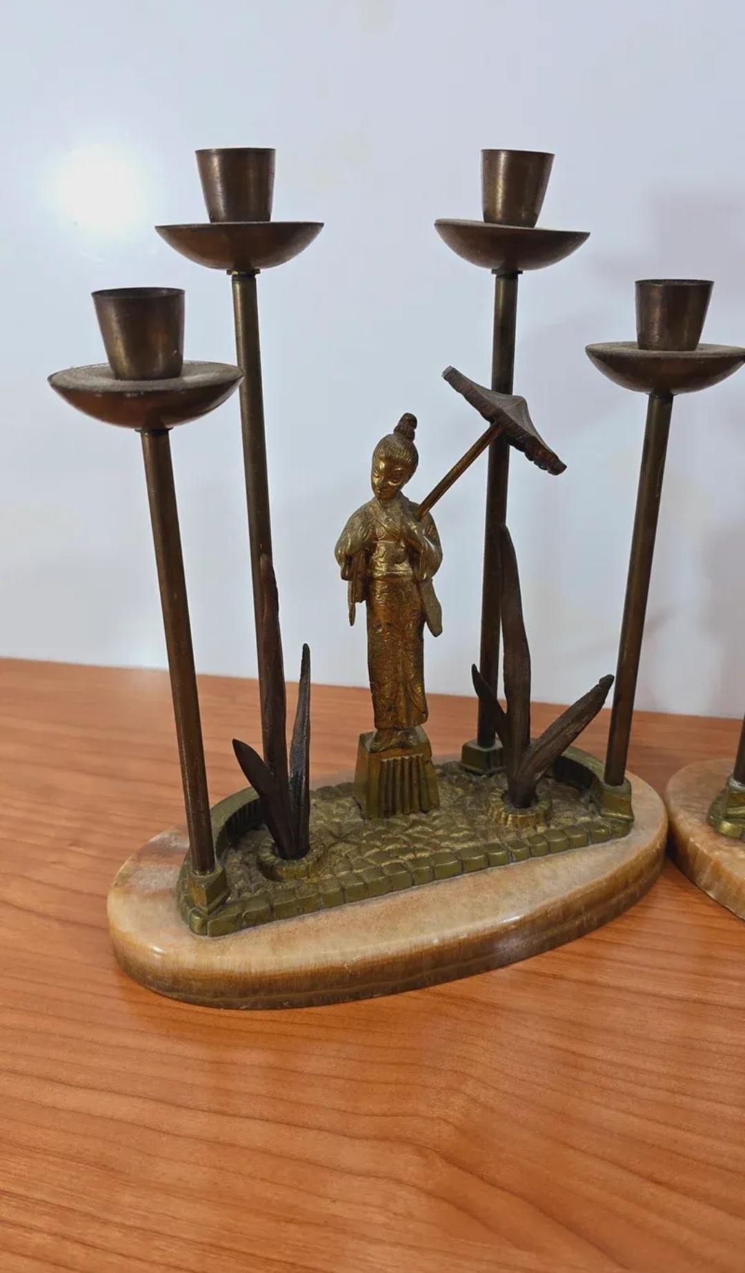 Seltene exotische Kerzenhalter aus orientalischem Messing und Marmor aus dem 19. Jahrhundert (Unbekannt) im Angebot
