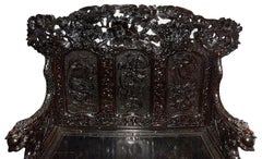 19th Century Oriental carved hall bench