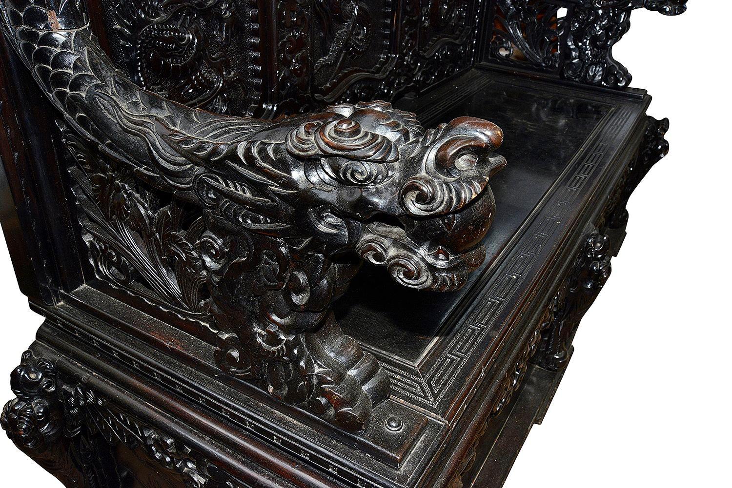 19th Century Oriental carved hall bench In Good Condition For Sale In Brighton, Sussex