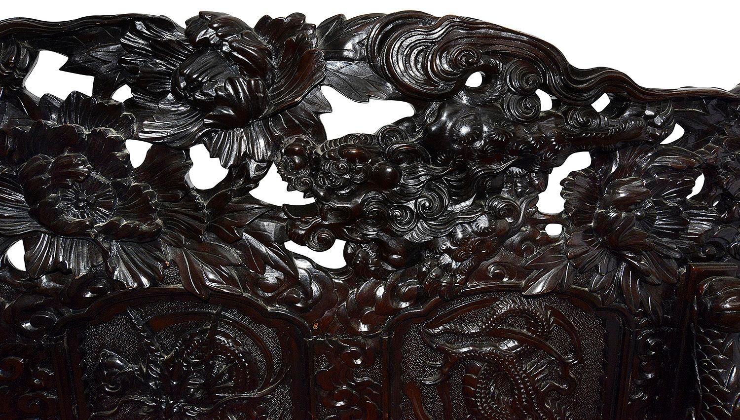 Softwood 19th Century Oriental carved hall bench For Sale