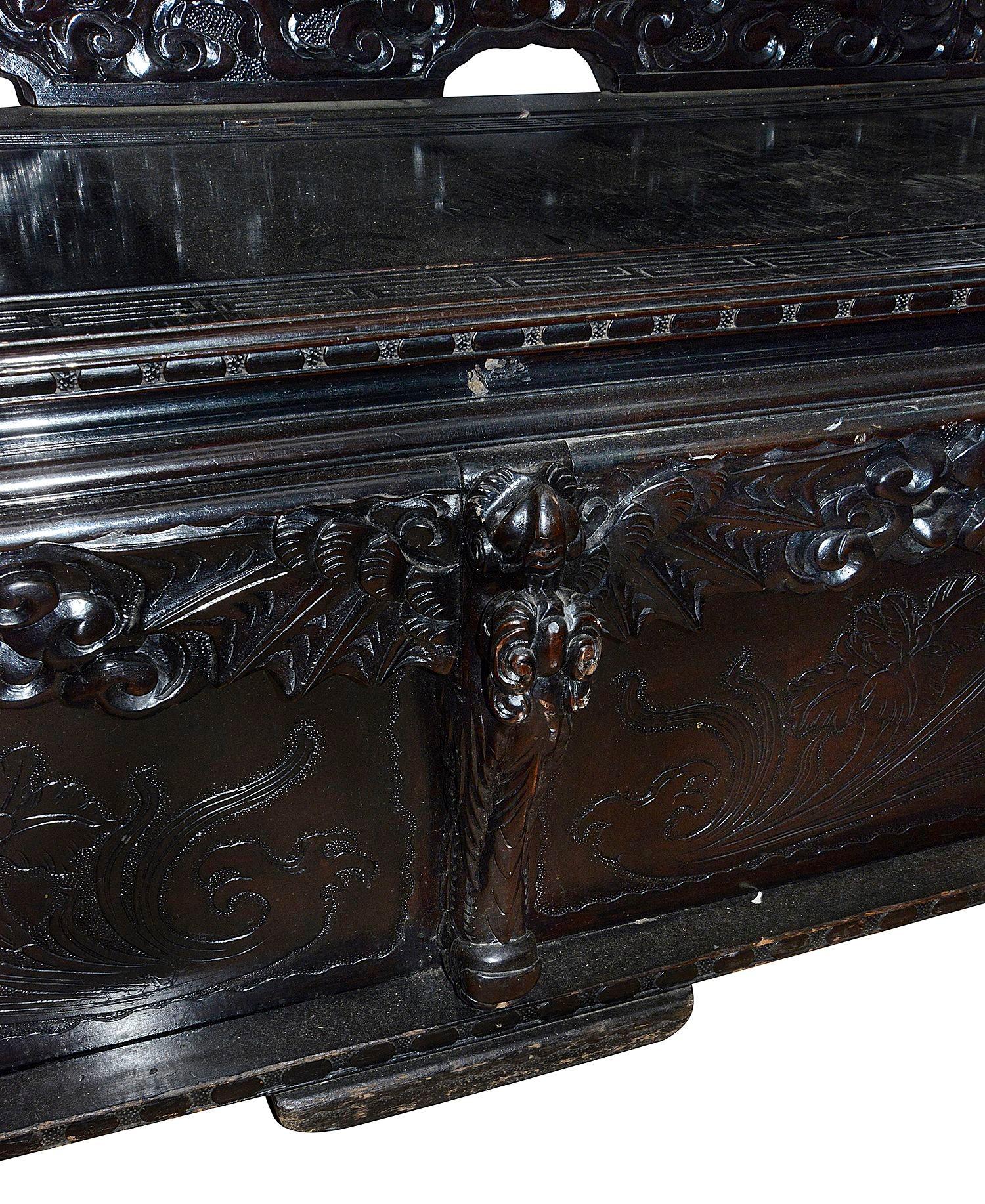 19th Century Oriental carved hall bench For Sale 1