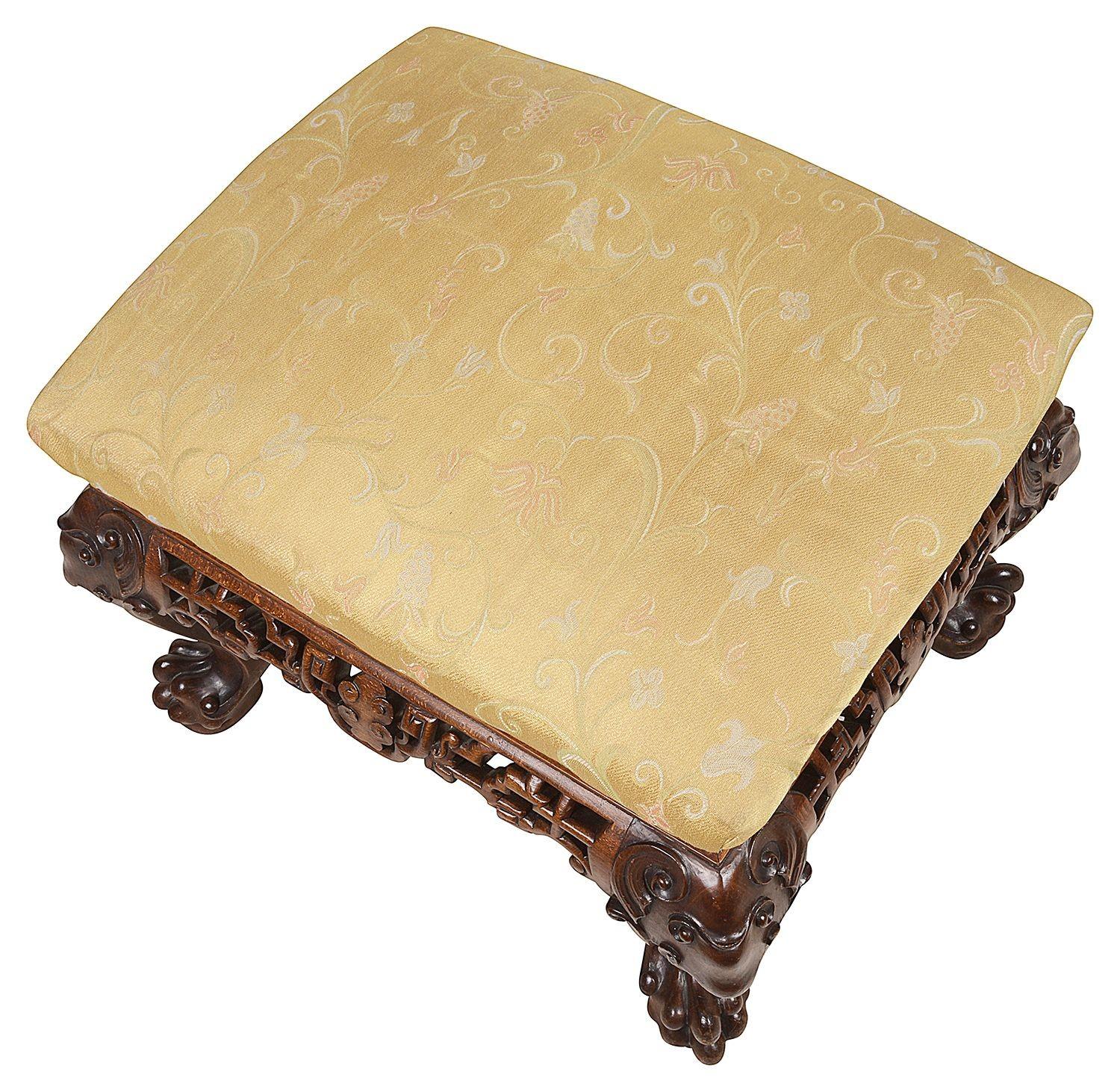 Hand-Carved 19th Century Oriental Carved Wood Stool For Sale