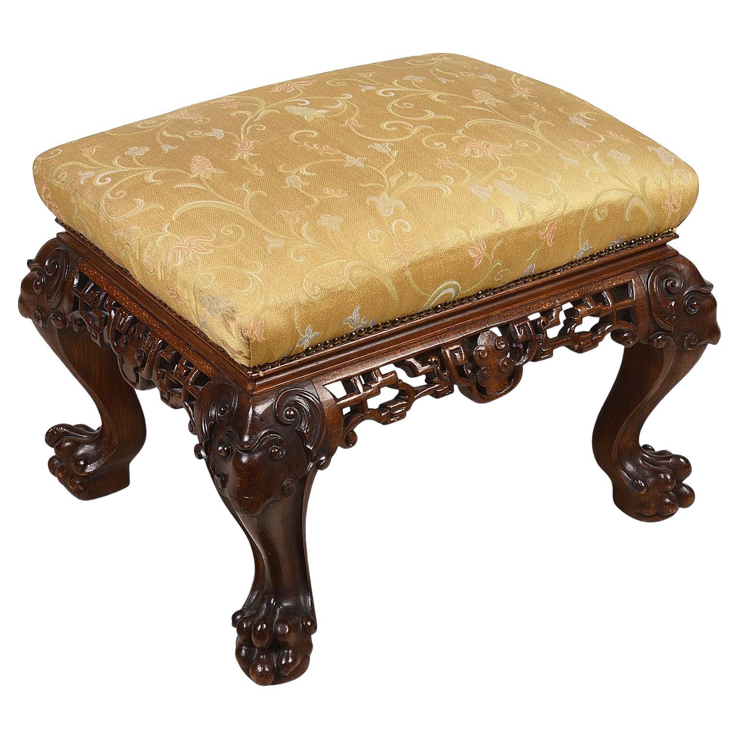 19th Century Oriental Carved Wood Stool For Sale