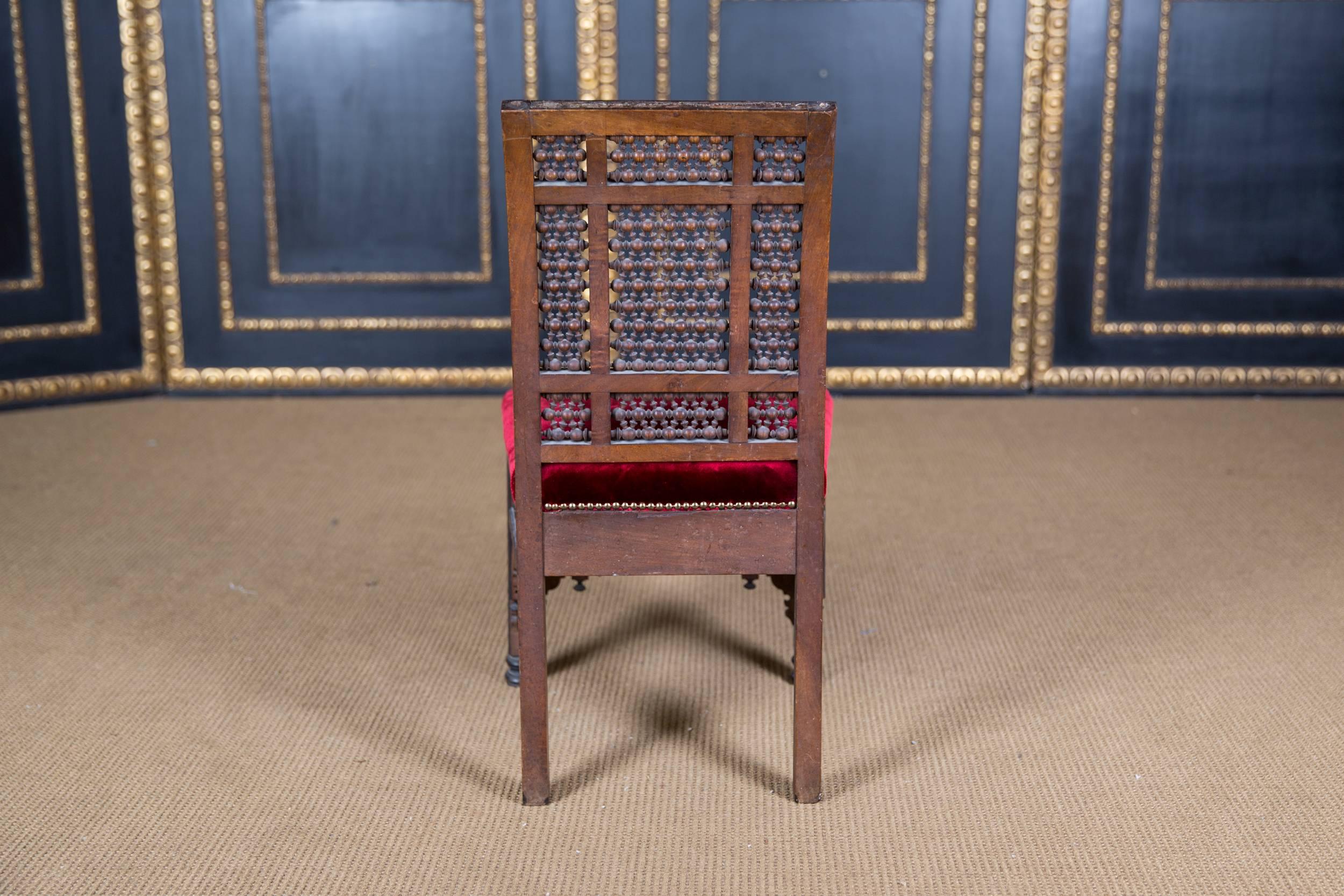 19th Century antique Oriental Chair with Inlaid Marakesh, 1900 beech carved For Sale 2
