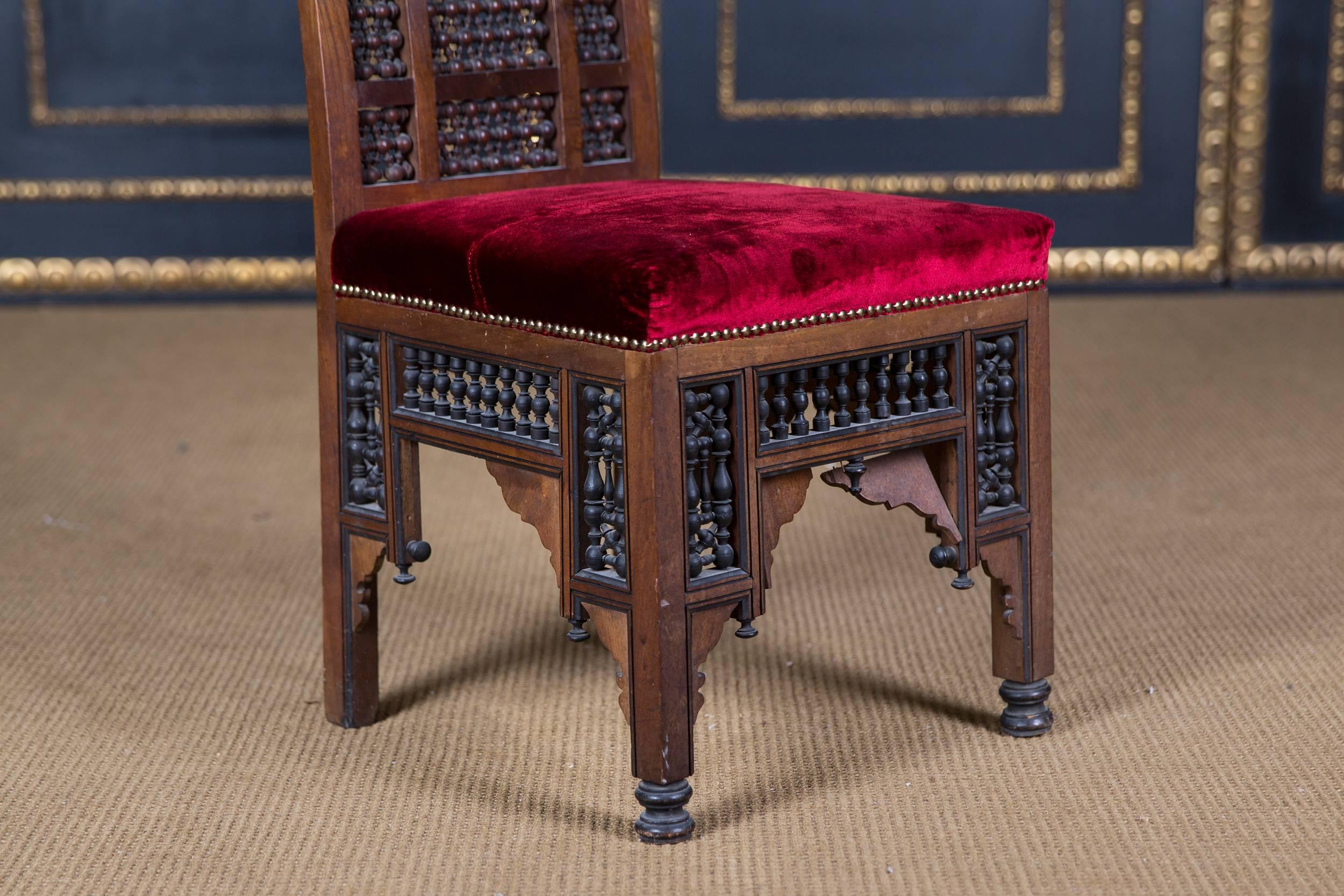 Baroque 19th Century antique Oriental Chair with Inlaid Marakesh, 1900 beech carved For Sale