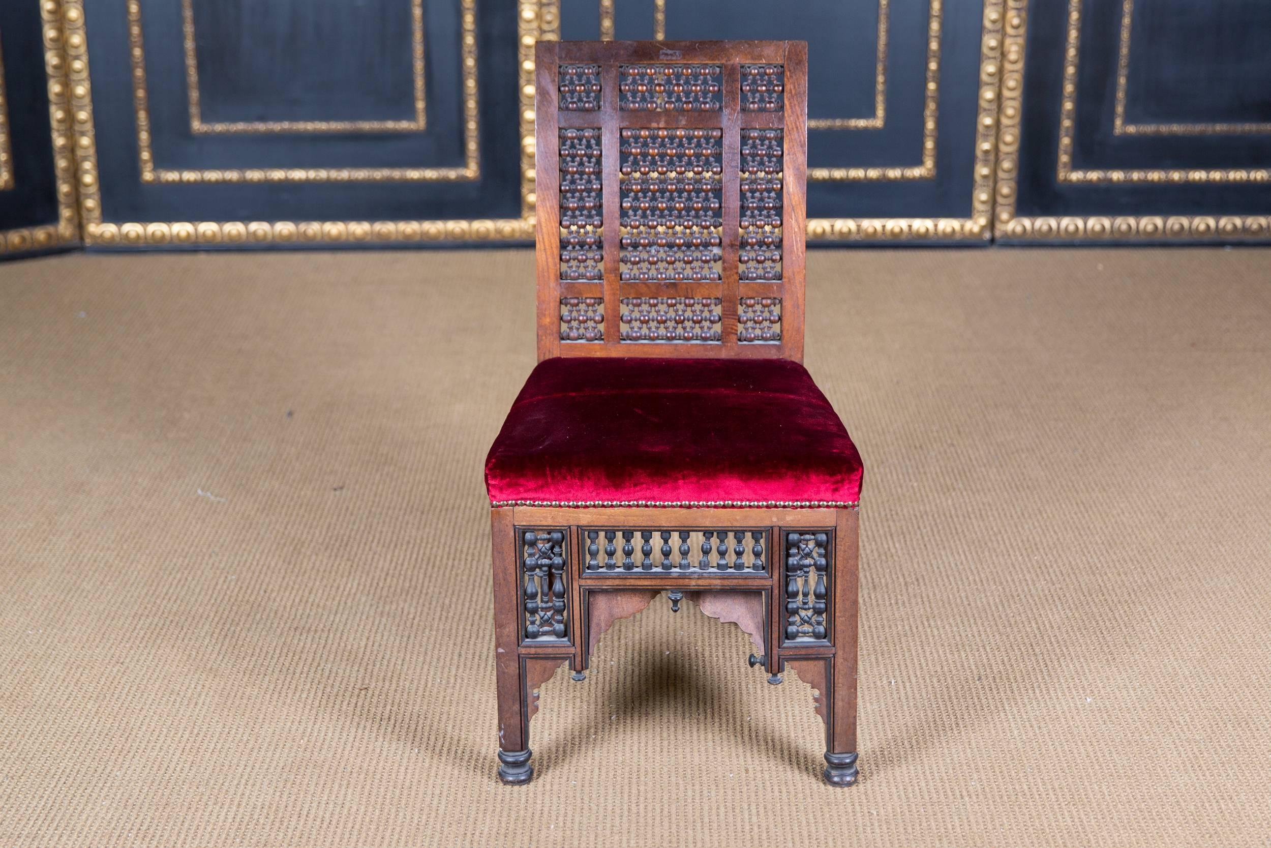 Hand-Carved 19th Century antique Oriental Chair with Inlaid Marakesh, 1900 beech carved For Sale