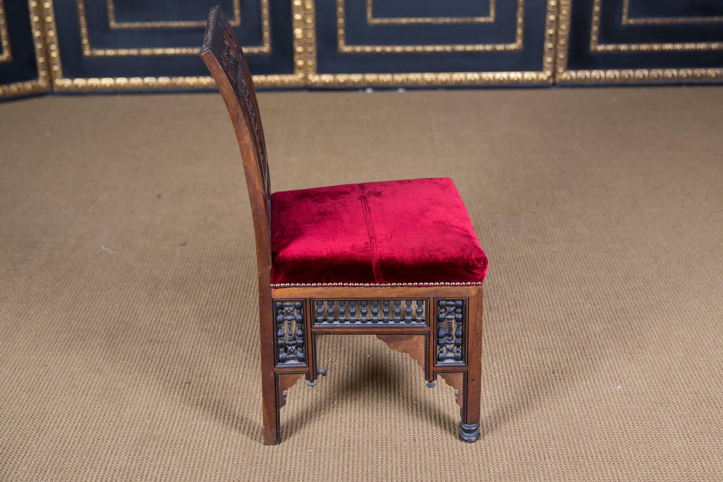 Beech 19th Century antique Oriental Chair with Inlaid Marakesh, 1900 beech carved For Sale