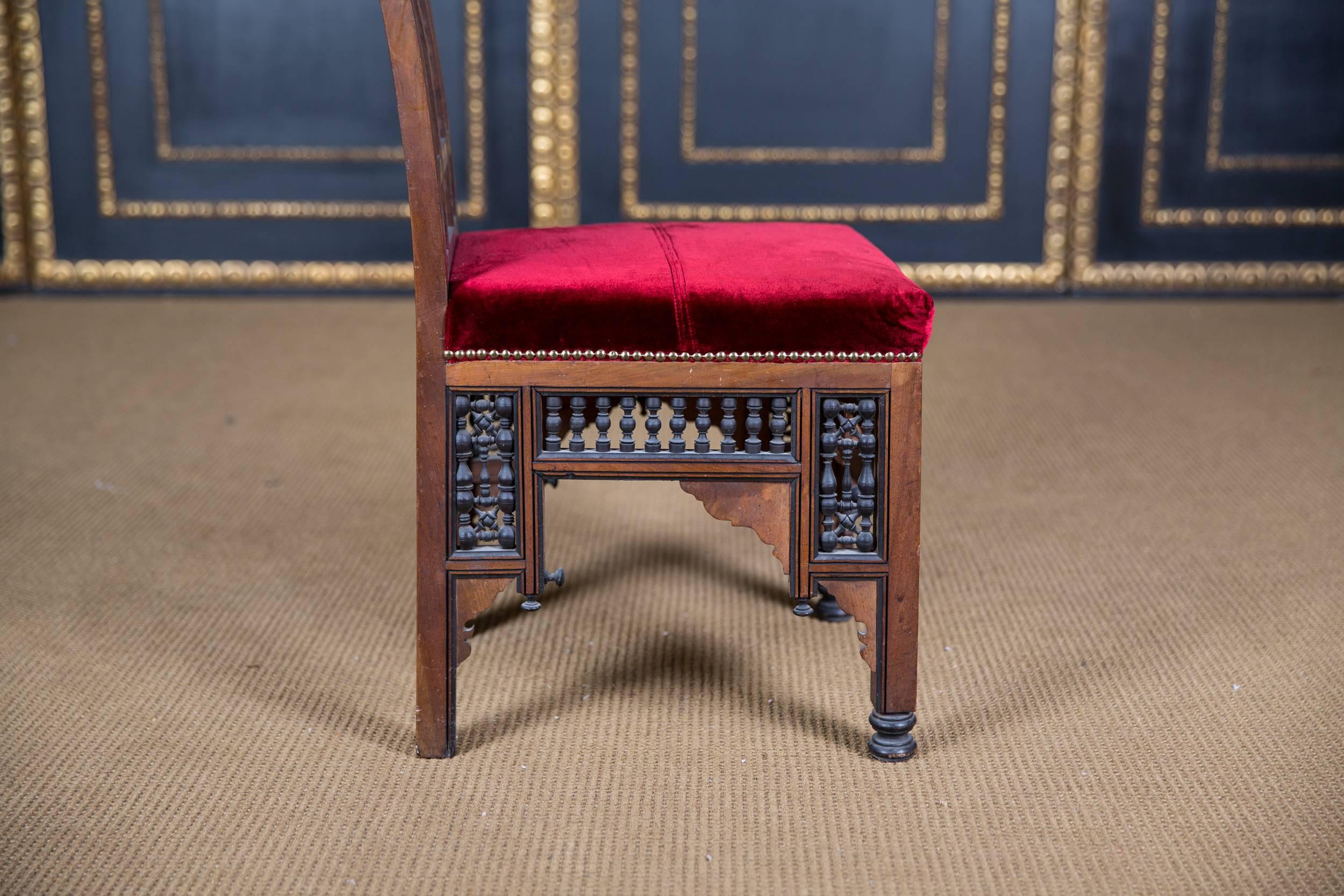 19th Century antique Oriental Chair with Inlaid Marakesh, 1900 beech carved For Sale 1