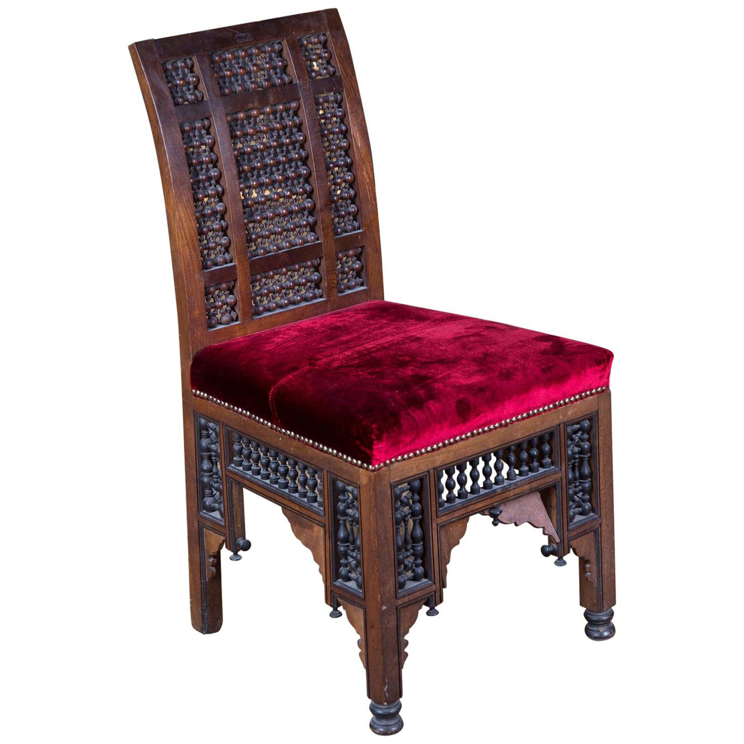 19th Century antique Oriental Chair with Inlaid Marakesh, 1900 beech carved For Sale