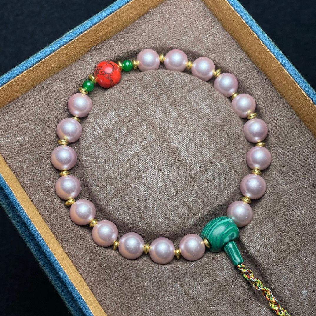 19th Century Oriental Imperial Eighteen Pink Pearls Bracelet In Fair Condition For Sale In 景德镇市, CN