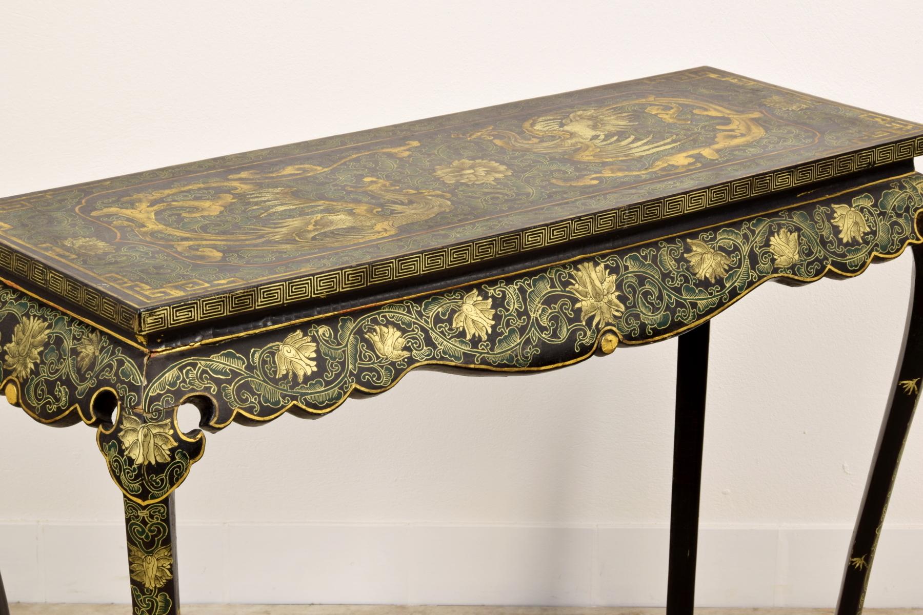 Wood 19th Century, Oriental Lacquered and Giltwood Console Table For Sale