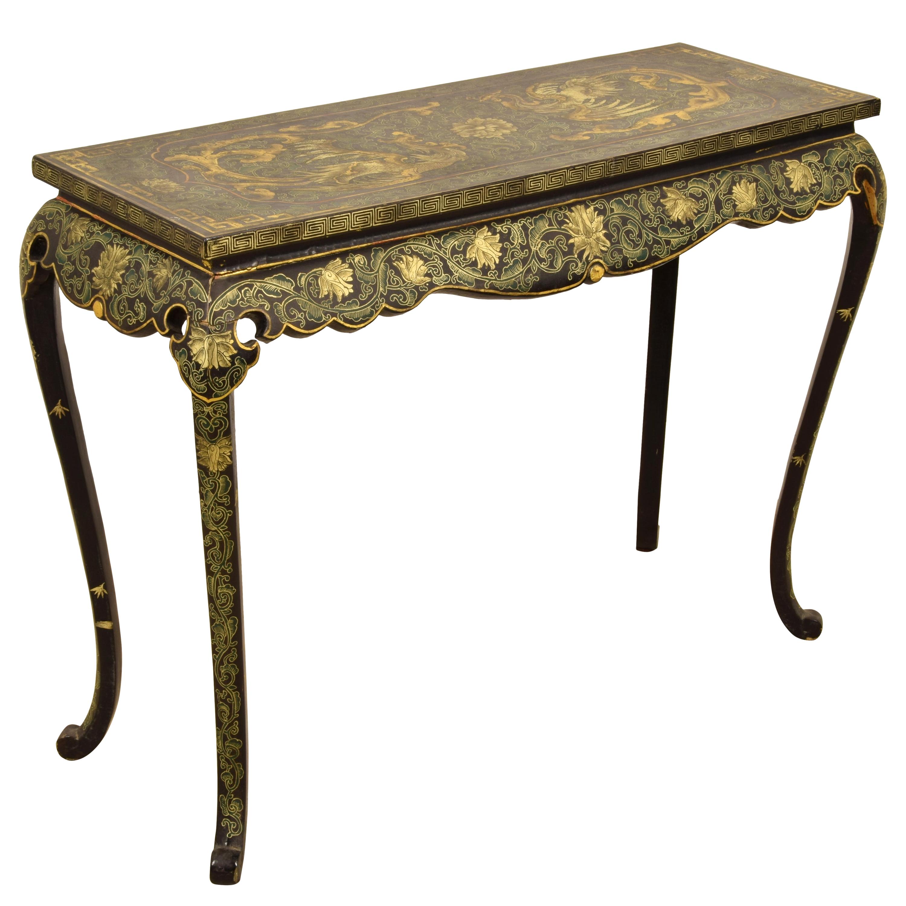 19th Century, Oriental Lacquered and Giltwood Console Table For Sale