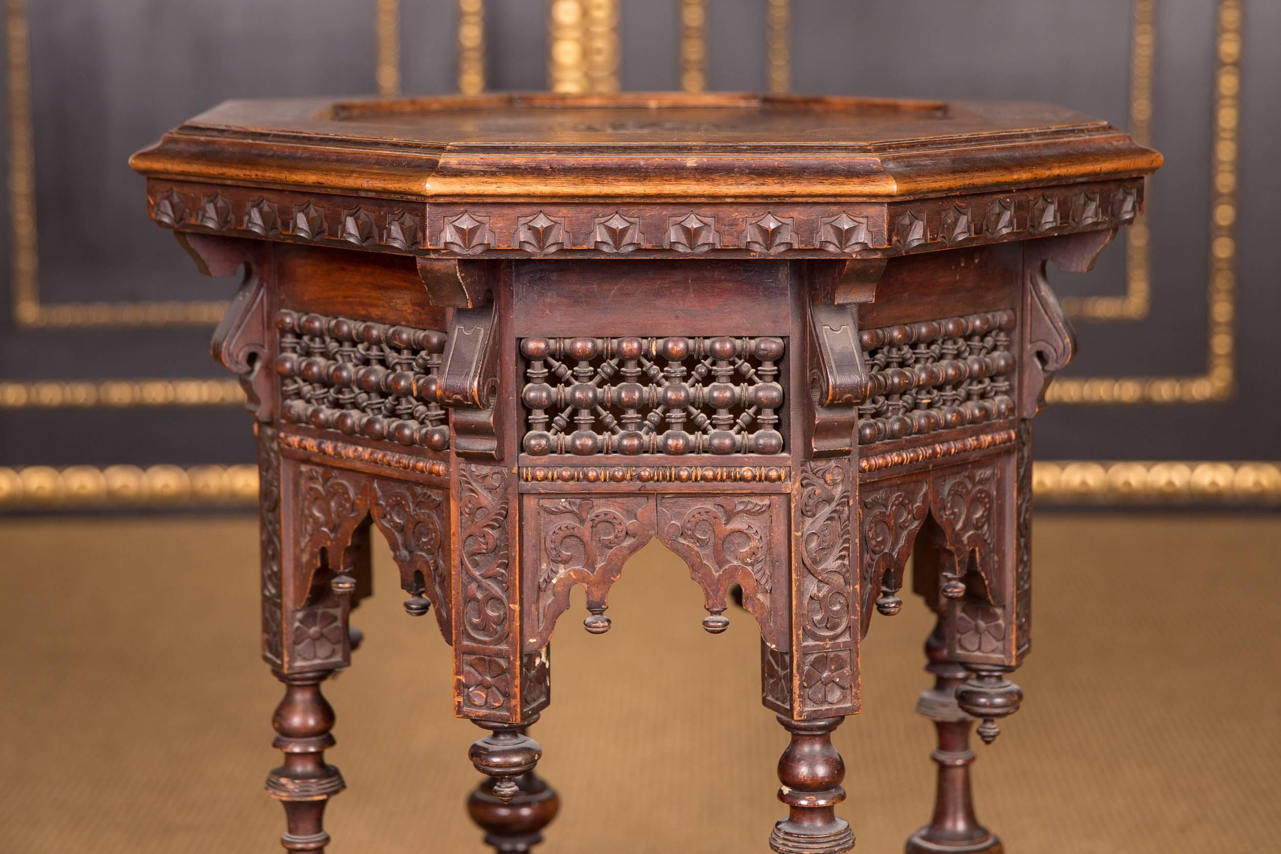 Islamic 19th Century antique Oriental Octogonal Table with Inlaid circa 1900 beech