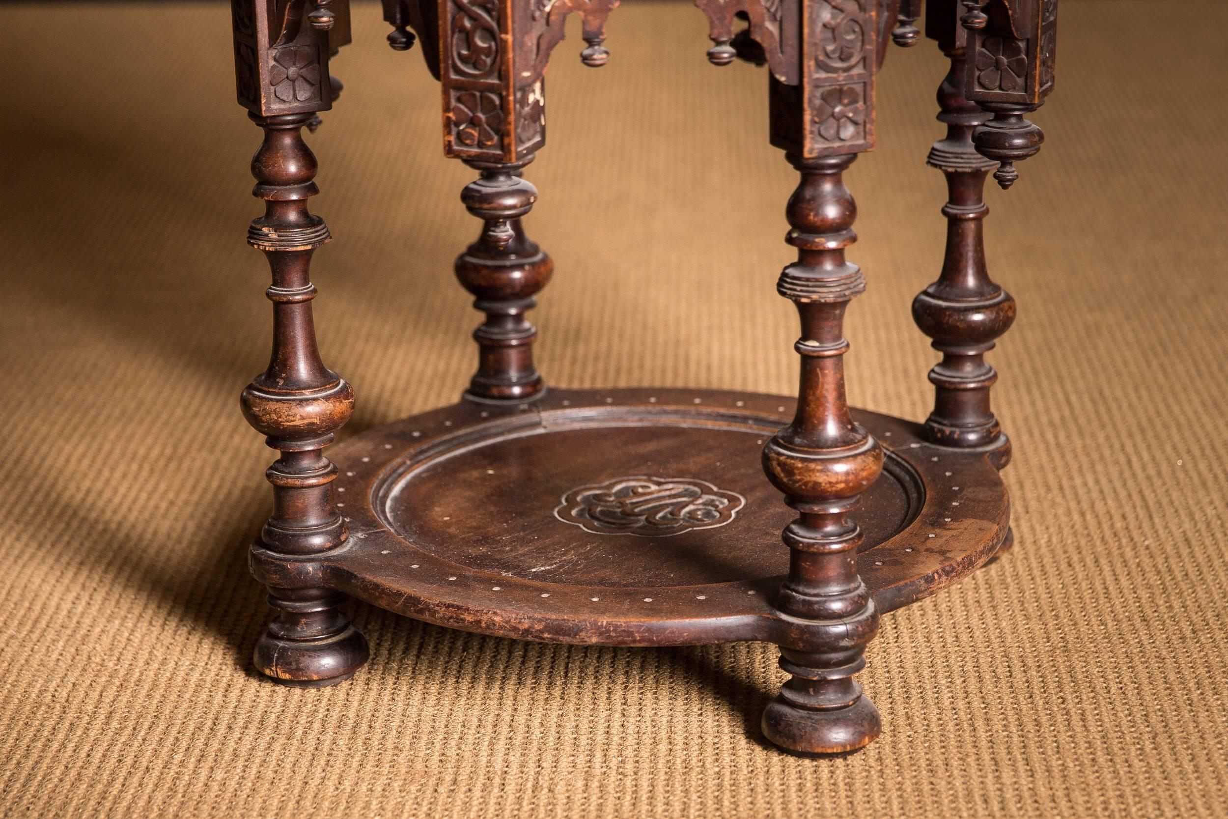 Maghreb 19th Century antique Oriental Octogonal Table with Inlaid circa 1900 beech