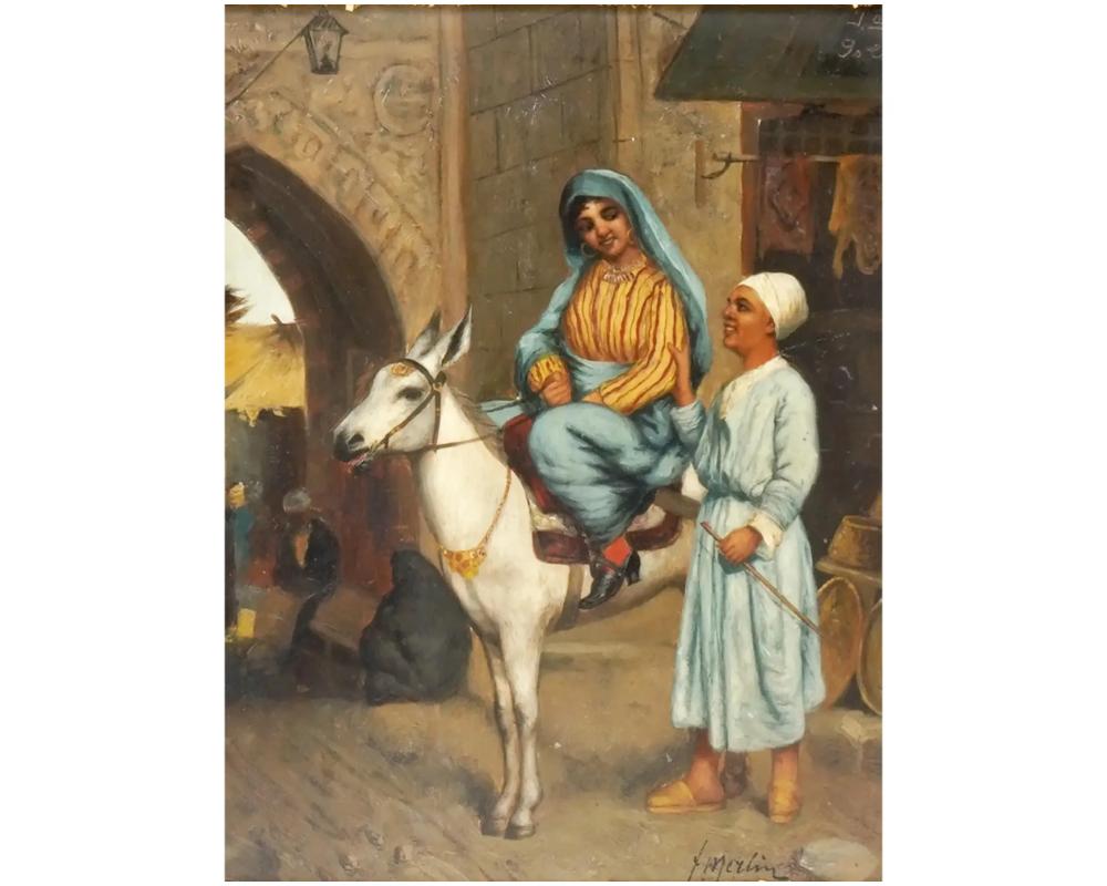 Unknown 19Th Century Orientalist Arabian Oil Painting, Signed T. Merlin For Sale