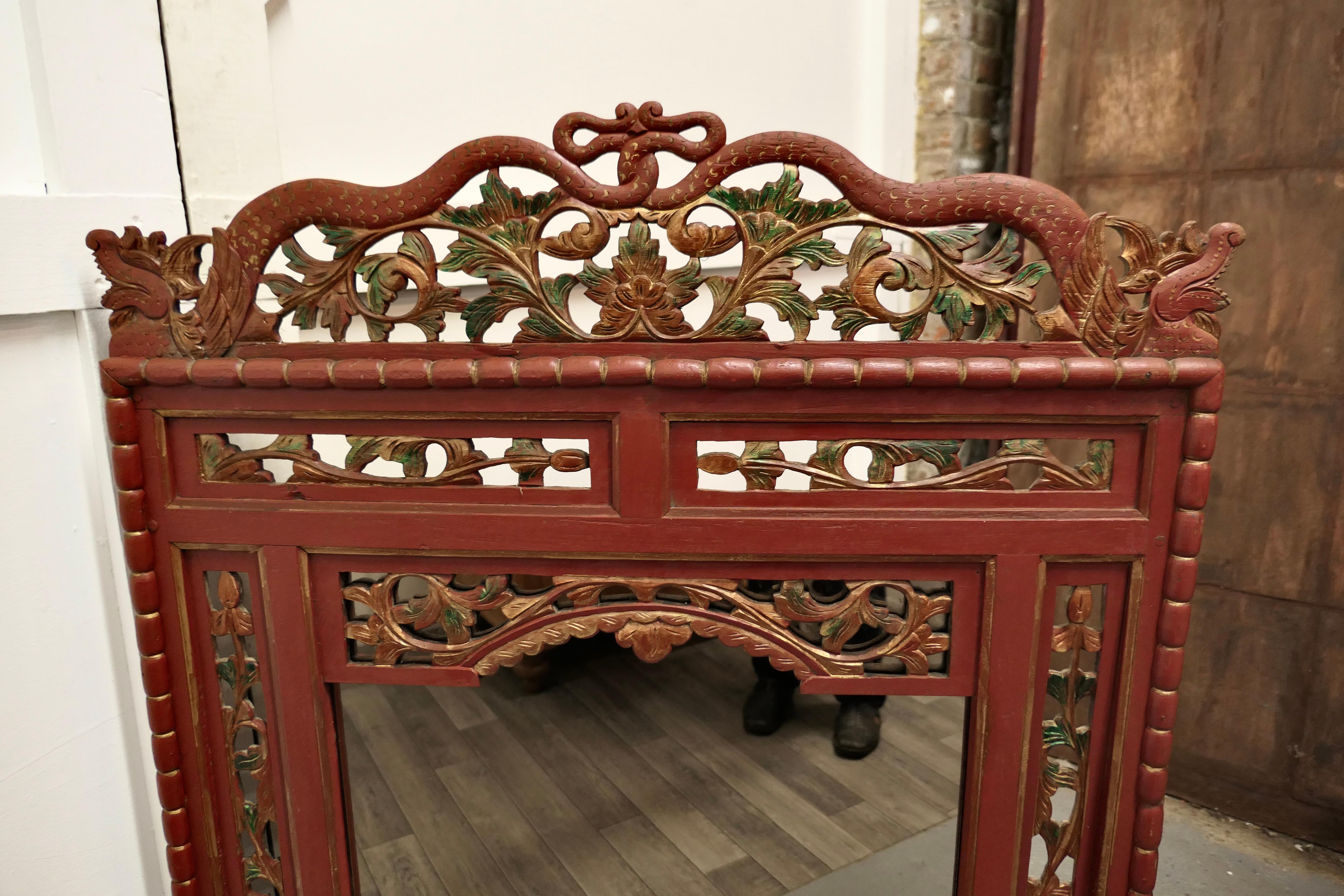 19th Century Oriental Painted Red Lacquer Mirror In Good Condition For Sale In Chillerton, Isle of Wight