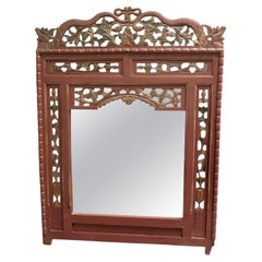 19th Century Oriental Painted Red Lacquer Mirror
