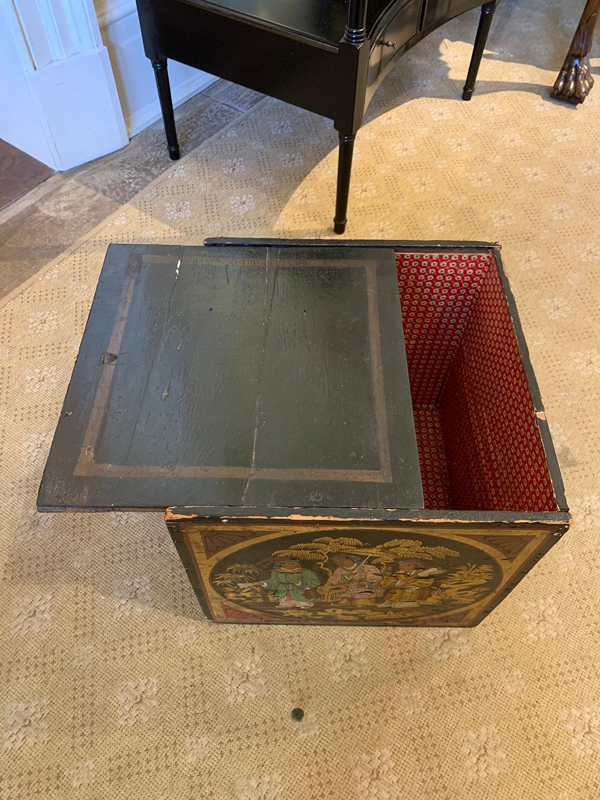 19th Century Oriental Painted Square Tea Box 6