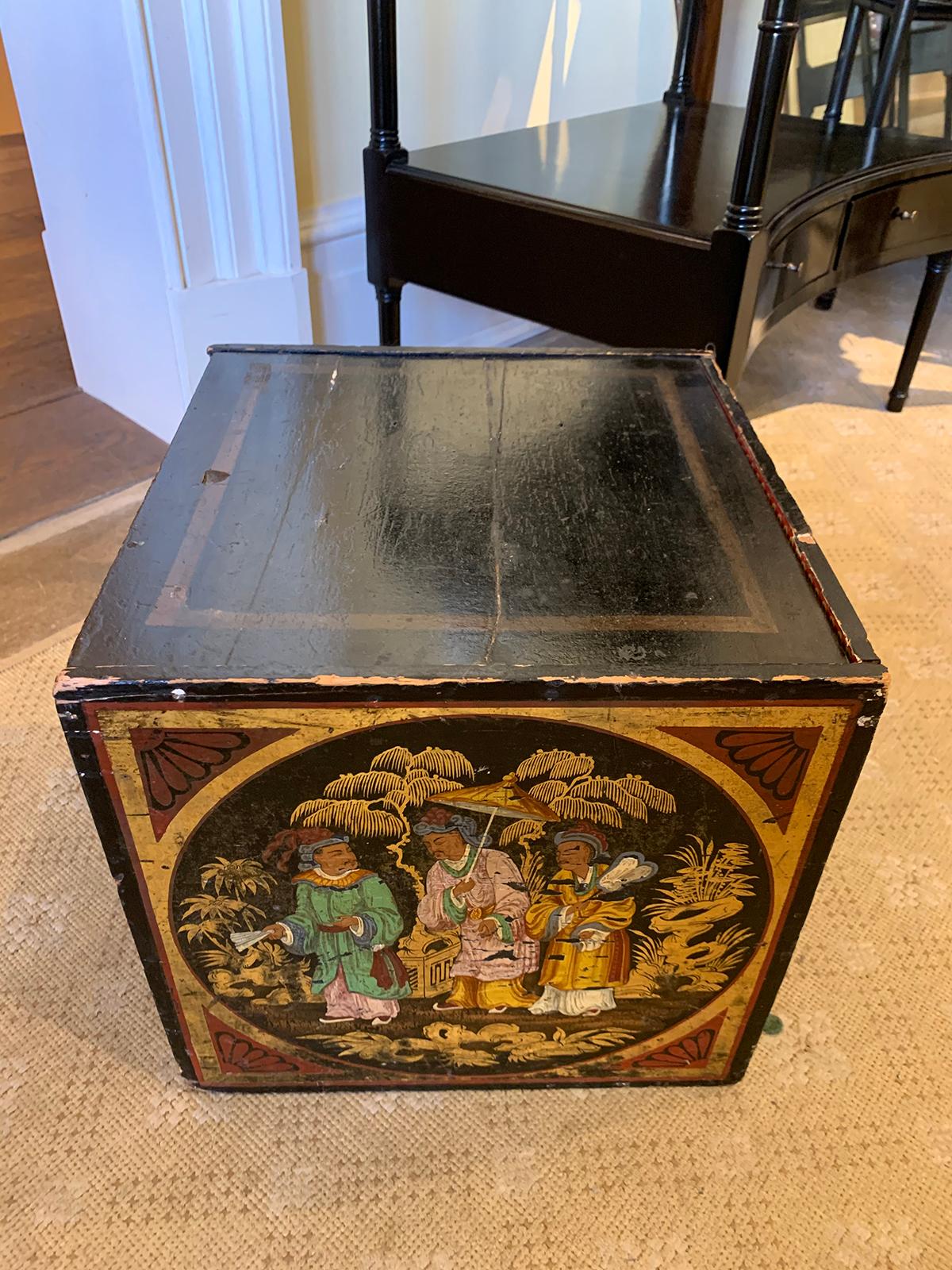 19th Century Oriental Painted Square Tea Box 2