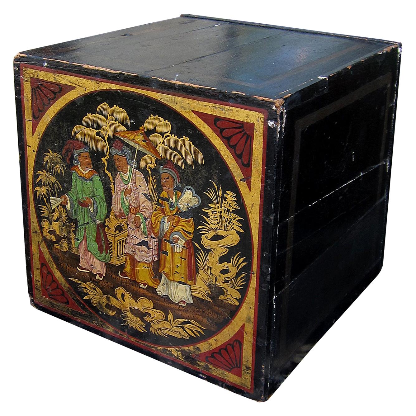19th Century Oriental Painted Square Tea Box