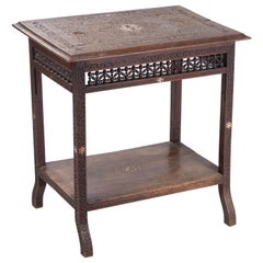 Antique 19th Century Oriental Style Hand Carved Table with Mother of Pearl Inlay