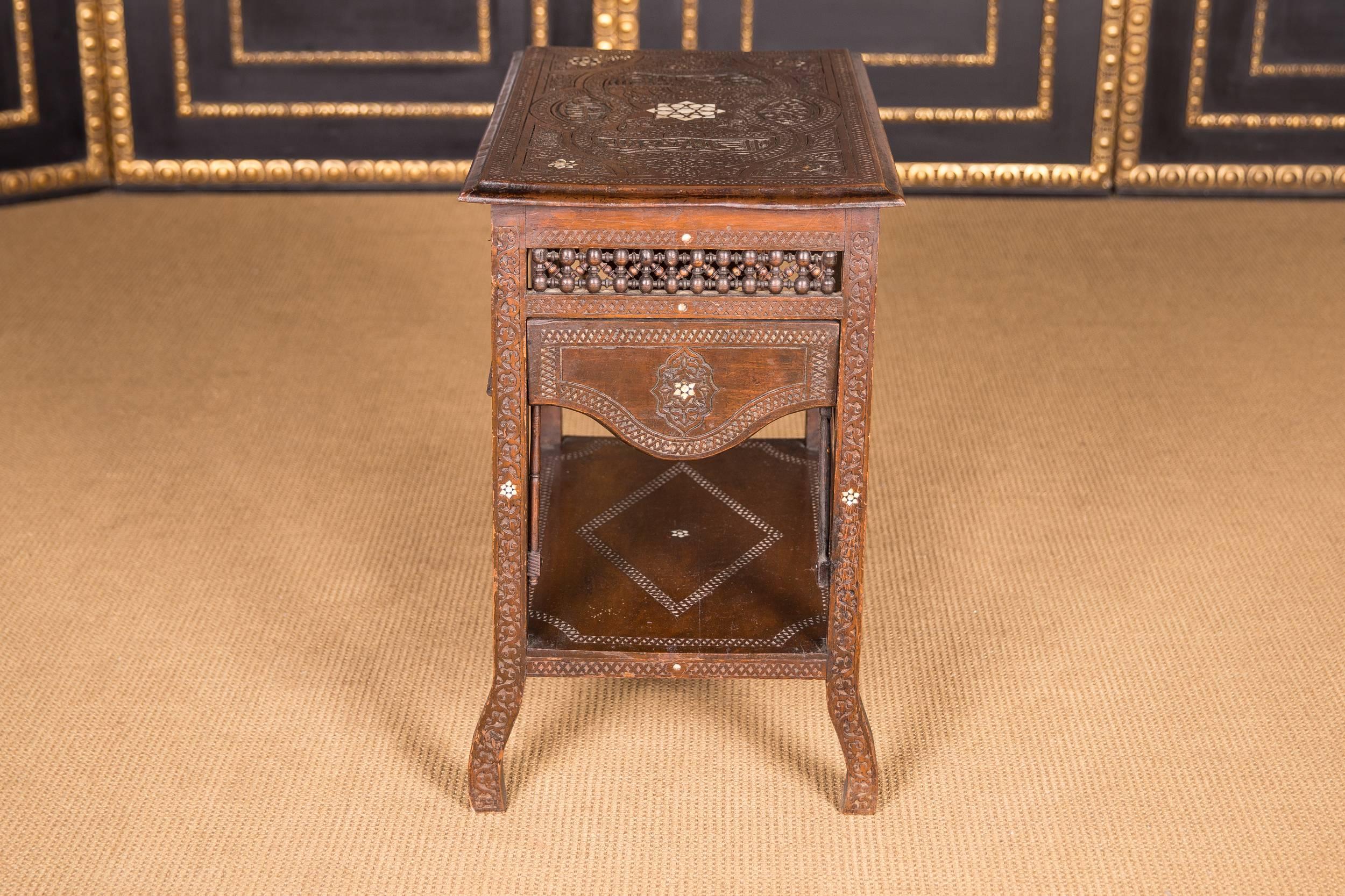 Beech 19th Century, Oriental Table with Inlaid Marakesch, circa 1900 For Sale