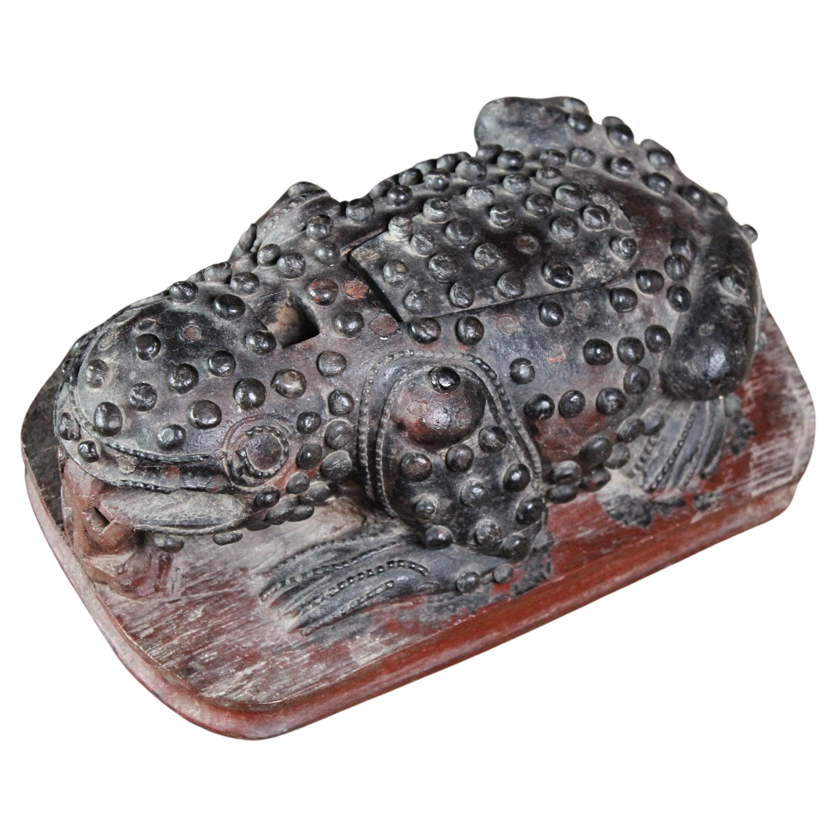 19th Century Oriental Wooden Toad Opium Incense Secret Box  For Sale