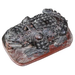 19th Century Oriental Wooden Toad Opium Incense Secret Box 