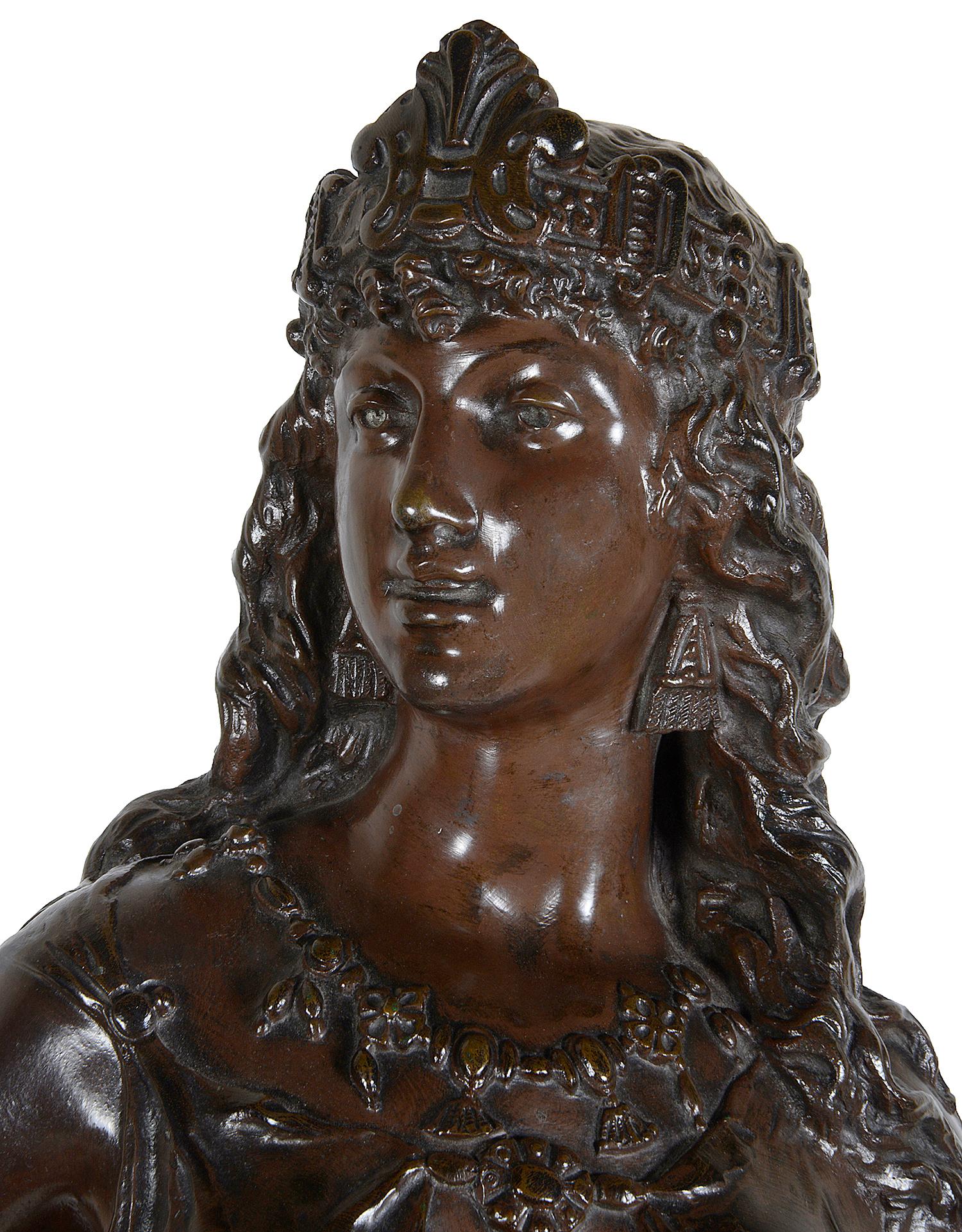 A fine quality 19th century bronze Orientalist Arab girl holding a sword.
Signed Ch. Levy
Charles Levy, (1820-1899). French sculptor born in Paris, Levy is trained under Armand Toussaint. Levy exhibited works at the Salon français from 1873 to 1898.