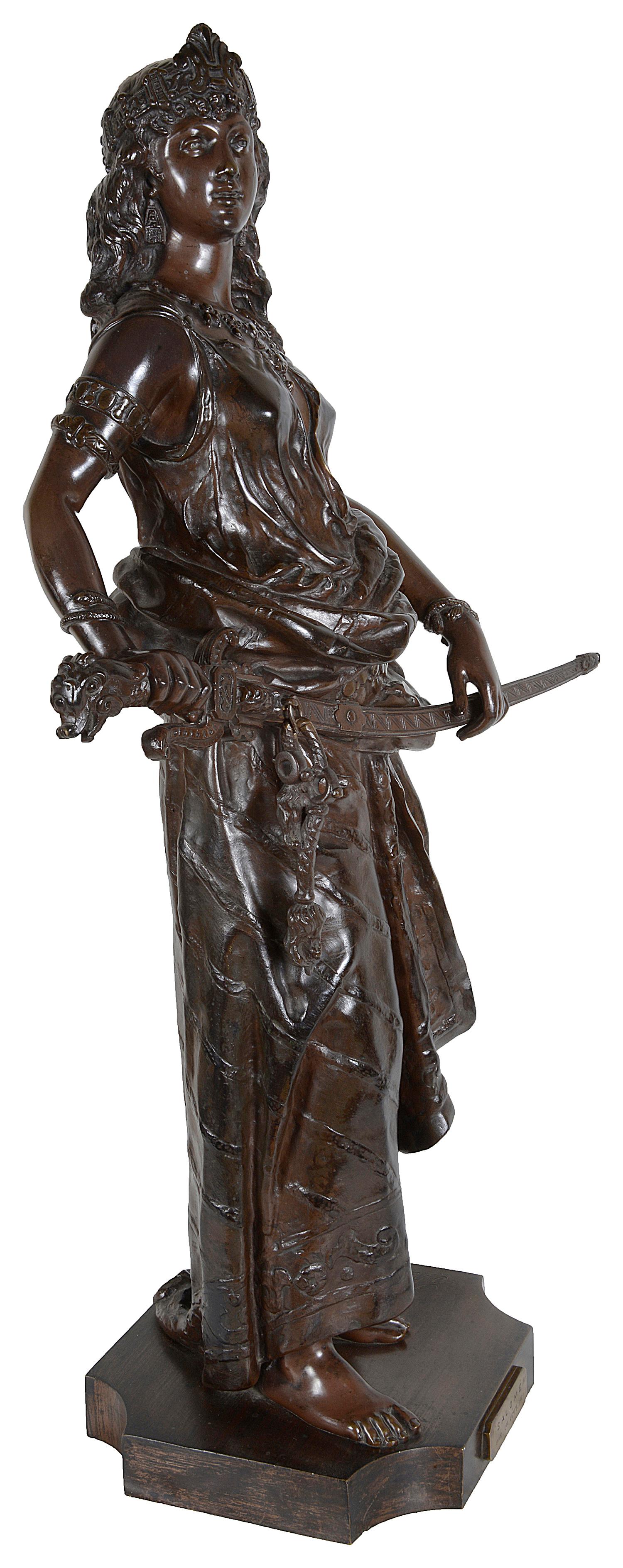 Patinated 19th Century Orientalist Arab Girl Bronze Statue, Signed C.Levy