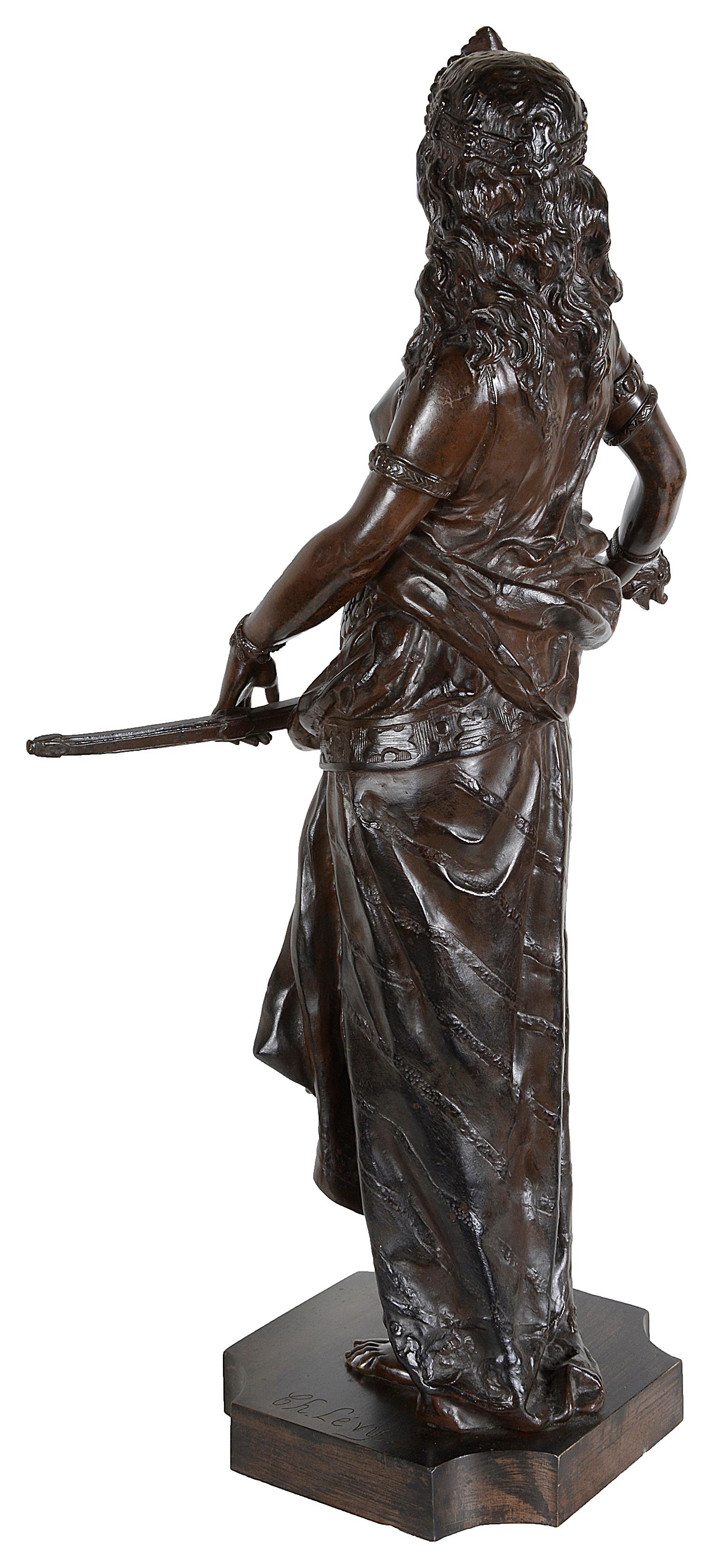 19th Century Orientalist Arab Girl Bronze Statue, Signed C.Levy 1