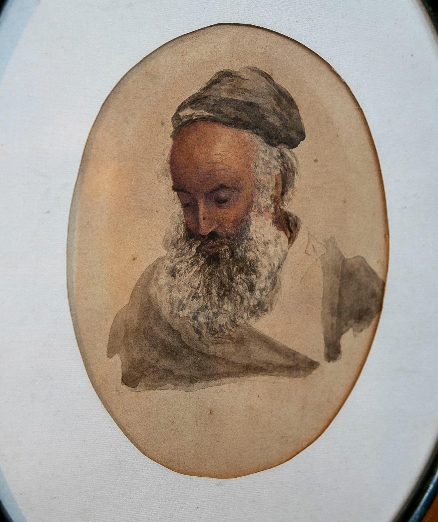 19th Century Orientalist Framed Portrait Painting of an Arabic Character In Good Condition In Marbella, ES