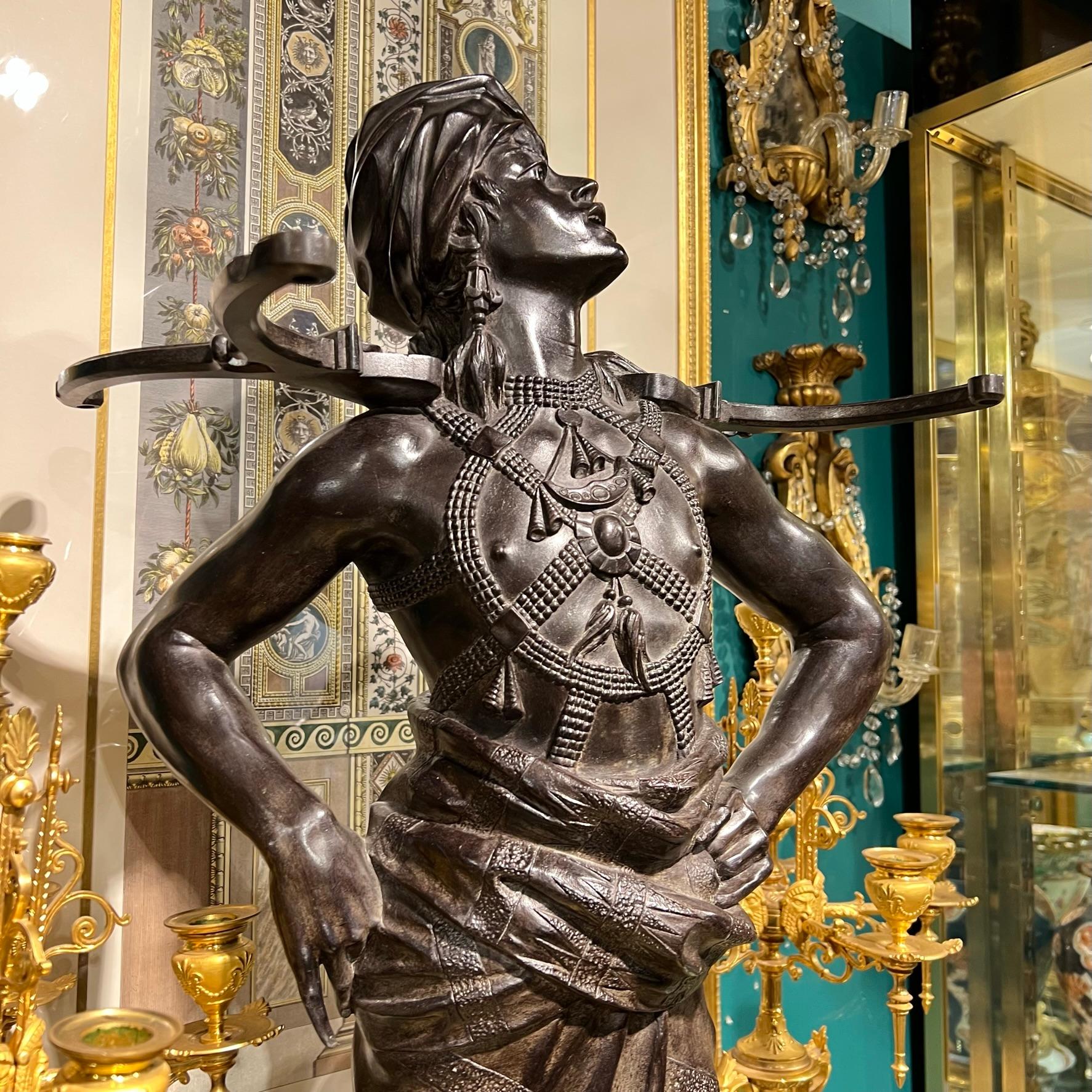 Large patinated bronze figure of a proud Middle Eastern male.  Signed in the cast, Koenig with Patent 1888 Paris.  Apparently designed as a stick stand.