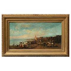 19th Century Orientalist Landscape with Figures Painting Oil on Canvas