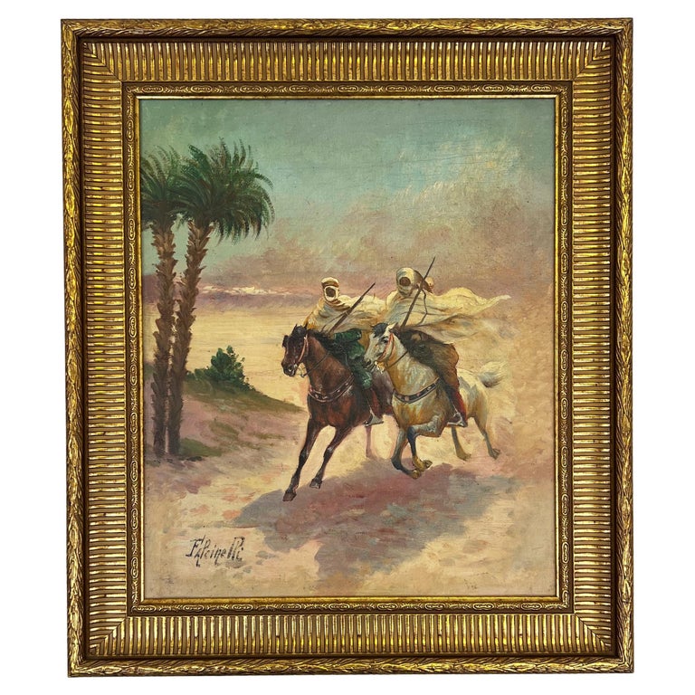 19th Century Orientalist Oil On Canvas Painting Of Running Horse and ...