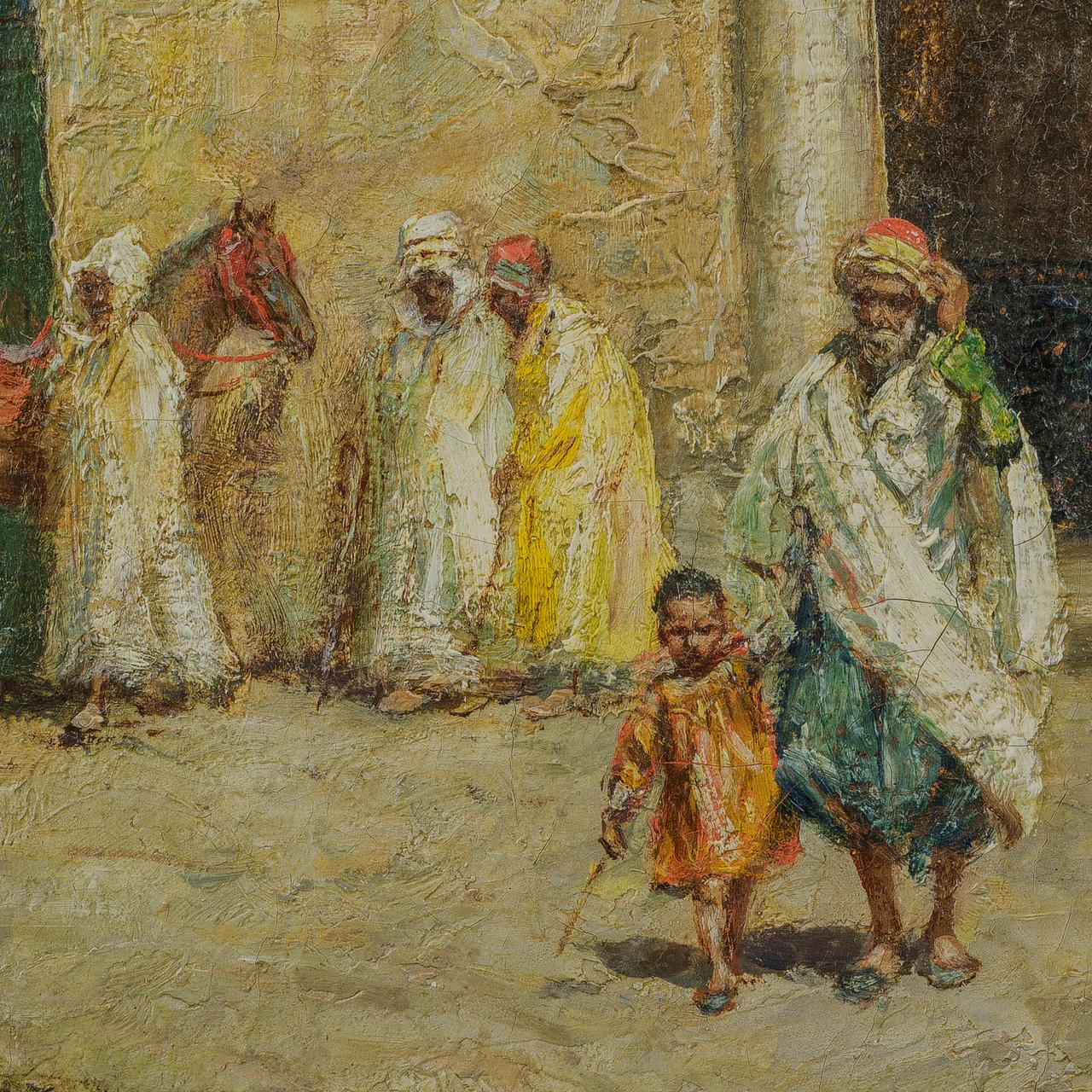 A Fine quality French Orientalist painting of a market by Addison Millar

Maker: Addison Thomas Millar (1850 - 1913)
Origin: American
Date: 19th century
Medium: Oil on canvas
Dimension: 12 in x 16 in (image); 18 1/2 in x 22 in (frame).