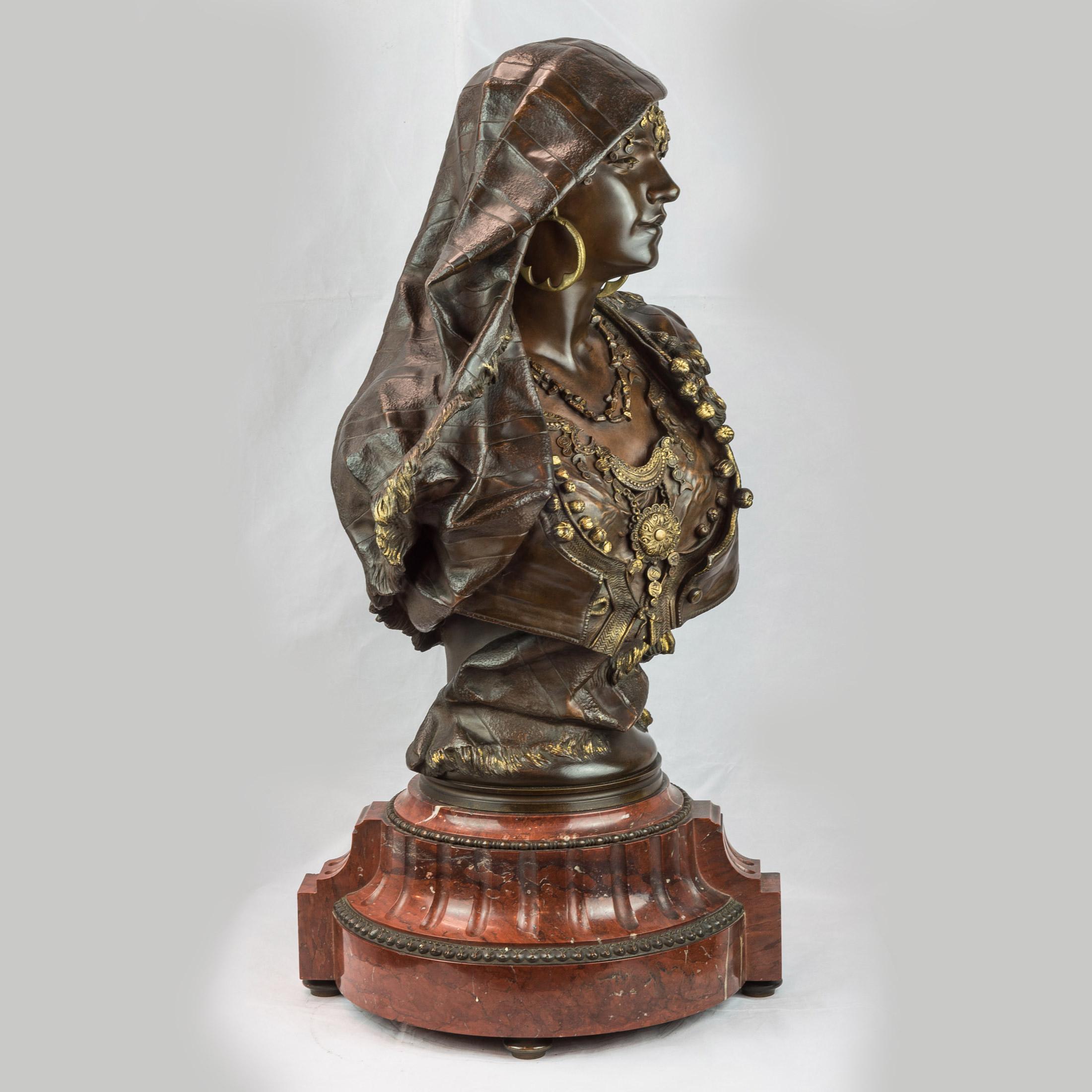 French 19th Century Orientalist Patinated and Gilt Bronze Bust by Henri-Honoré Plé For Sale