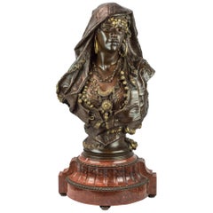 19th Century Orientalist Patinated and Gilt Bronze Bust by Henri-Honoré Plé