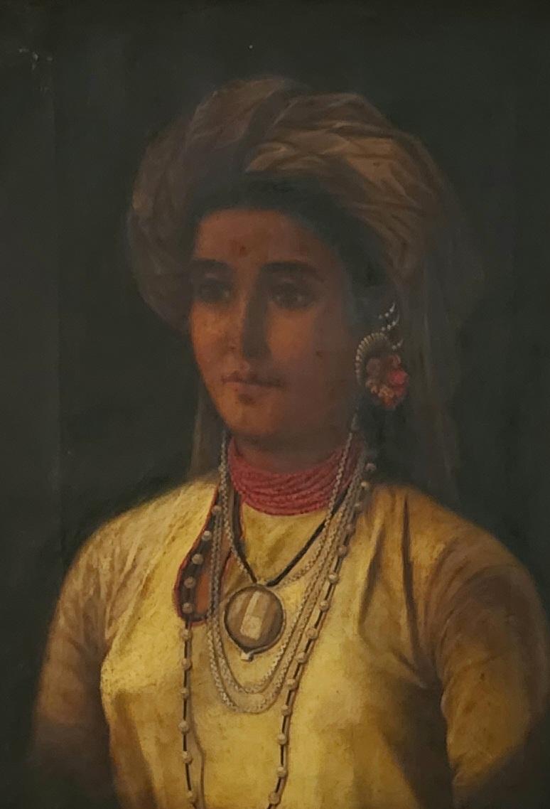 PORTRAIT OF AN INDIAN  NOBLE  WOMAN 19TH C , OIL ON CANVAS, RESTORED, FRAMED - Brown Portrait Painting by 19th Century Orientalist School 