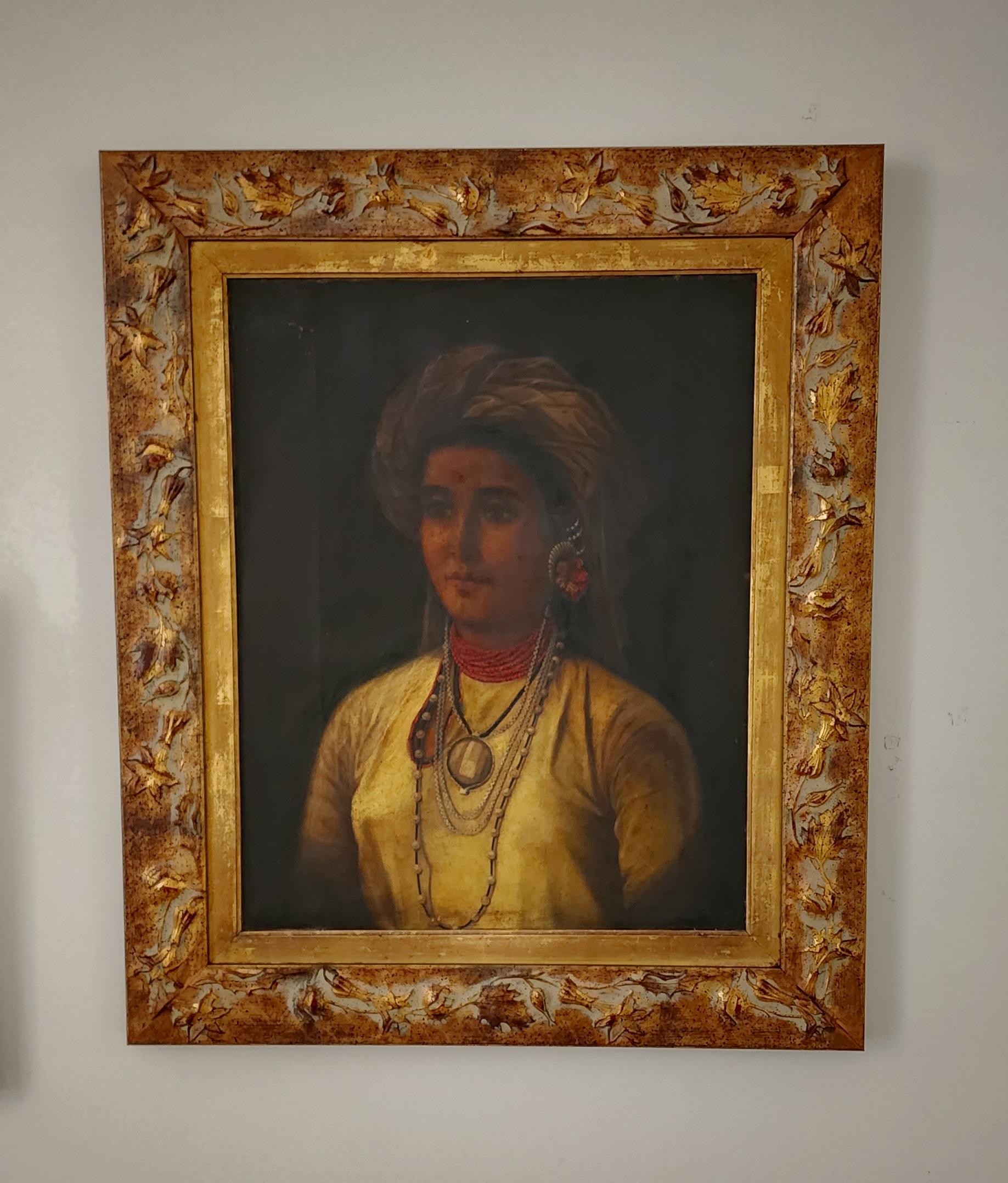 PORTRAIT OF AN INDIAN  NOBLE  WOMAN 19TH C , OIL ON CANVAS, RESTORED, FRAMED 1
