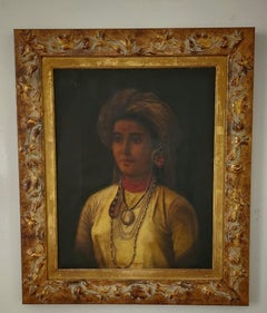 PORTRAIT OF AN INDIAN  NOBLE  WOMAN 19TH C , OIL ON CANVAS, RESTORED, FRAMED