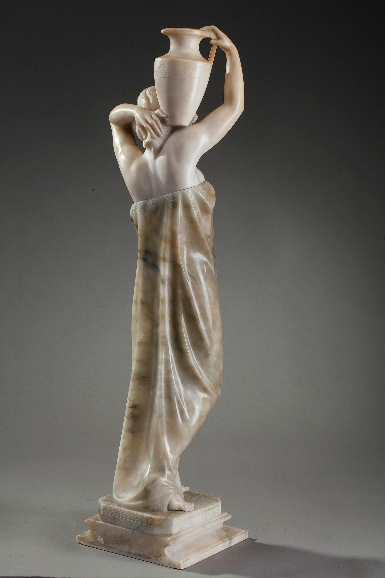 19th Century Orientalist Sculpture in Alabaster Woman Carrying a Jar 7