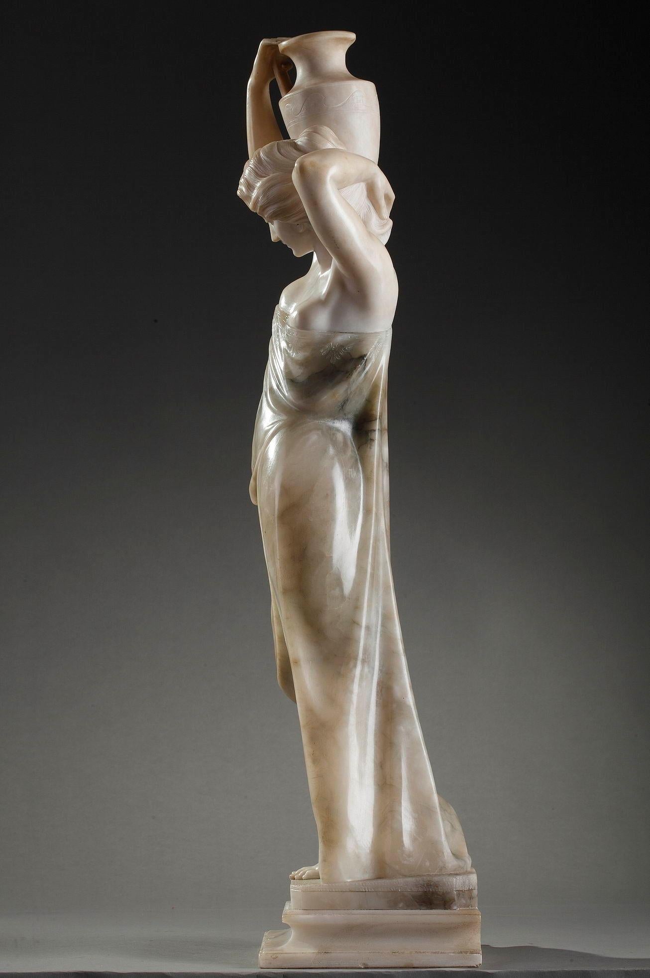 19th Century Orientalist Sculpture in Alabaster Woman Carrying a Jar 9